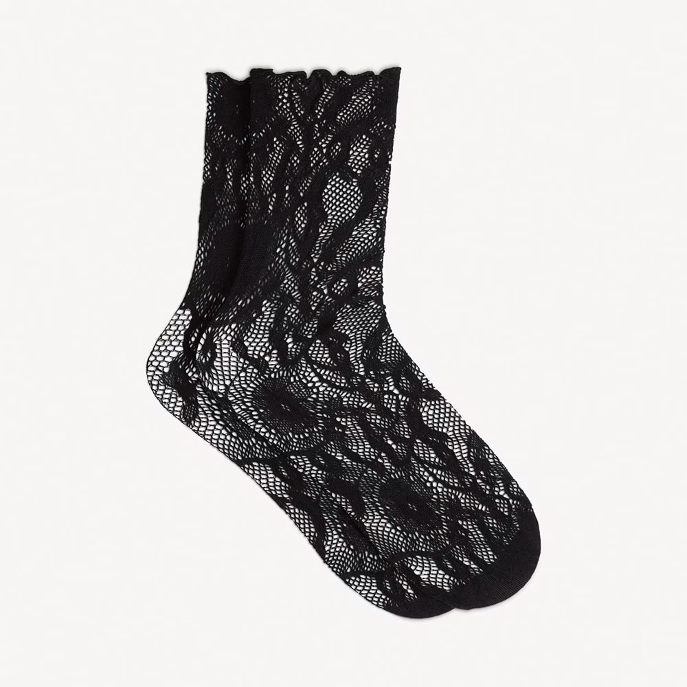 floral net crew socks