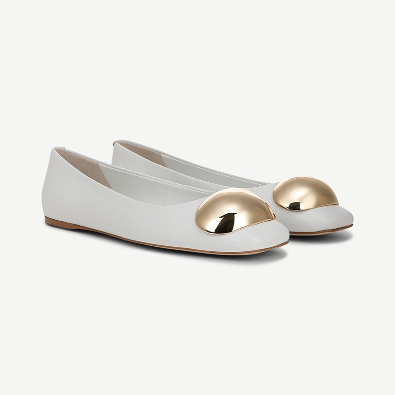 Sarto By Franco Sarto Sarto Flexa Amaya Ballet Flat Shoes (White Leather) 9.0 M Slip On Fit, Square Toe, Slip-On Fit
