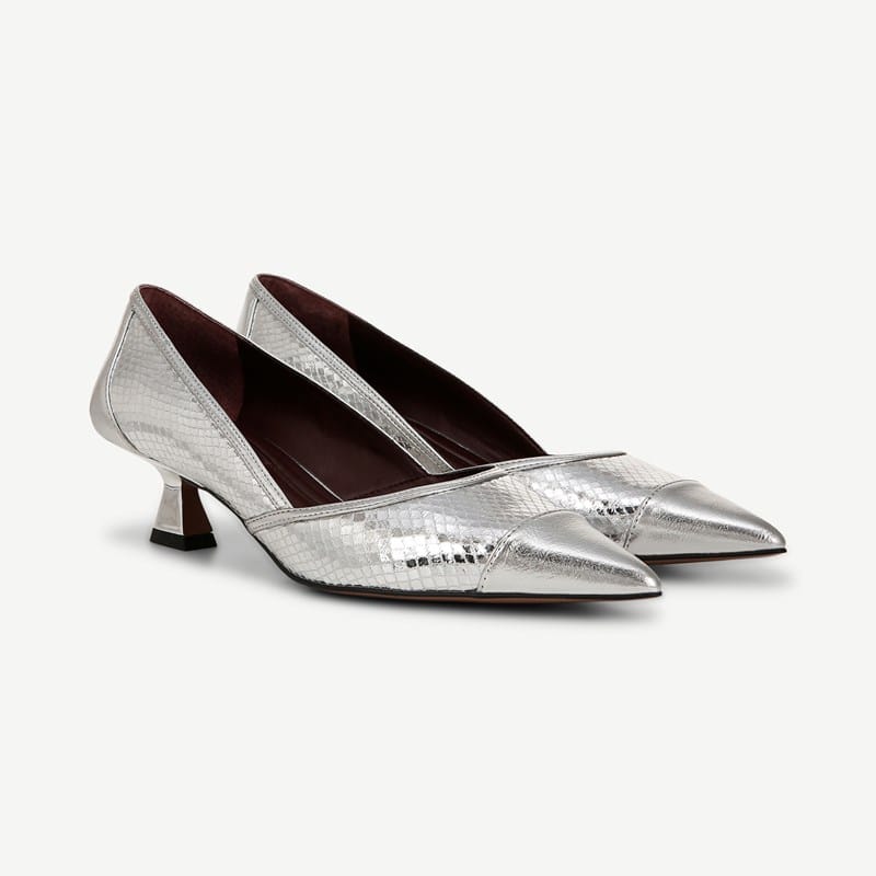 Franco Sarto Franco Darcy Pump (Silver Snake Faux Leather) 7.5 M Slip On Fit, Pointed Toe, Slip-On Fit