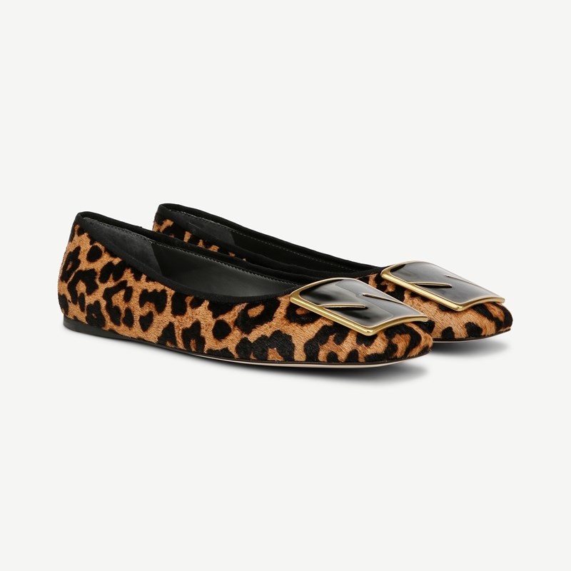 Sarto By Franco Sarto Sarto Flexa Amaya 3 Ballet Flat Shoes (Leopard Calf Hair Leather) 6.5 M Slip On Fit, Square Toe, Slip-On Fit