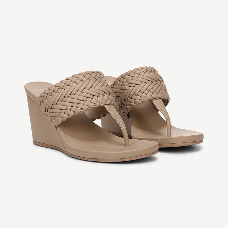 Sarto By Franco Sarto Shoes Sarto Talea Wedge Sandal (Mocha Beige Faux Leather) 6.5 M Slip On Fit, Round Toe, Slip-On Fit, Platform Heels