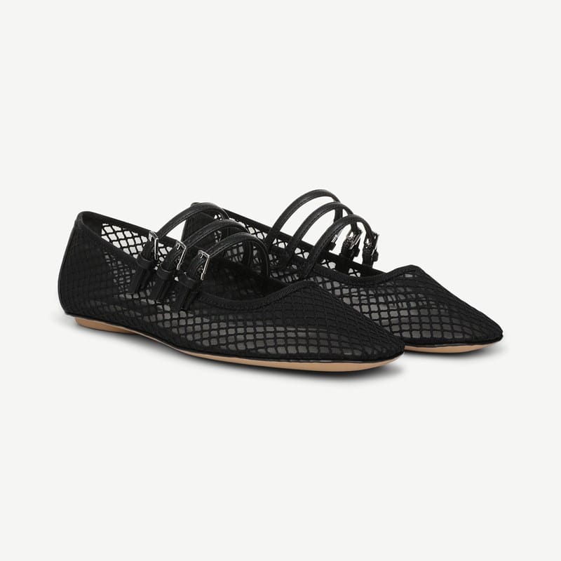 Franco Sarto Franco Tatum Strappy Ballet Flat Shoes (Black Fabric) 6.0 M Round Toe, Buckle Closure