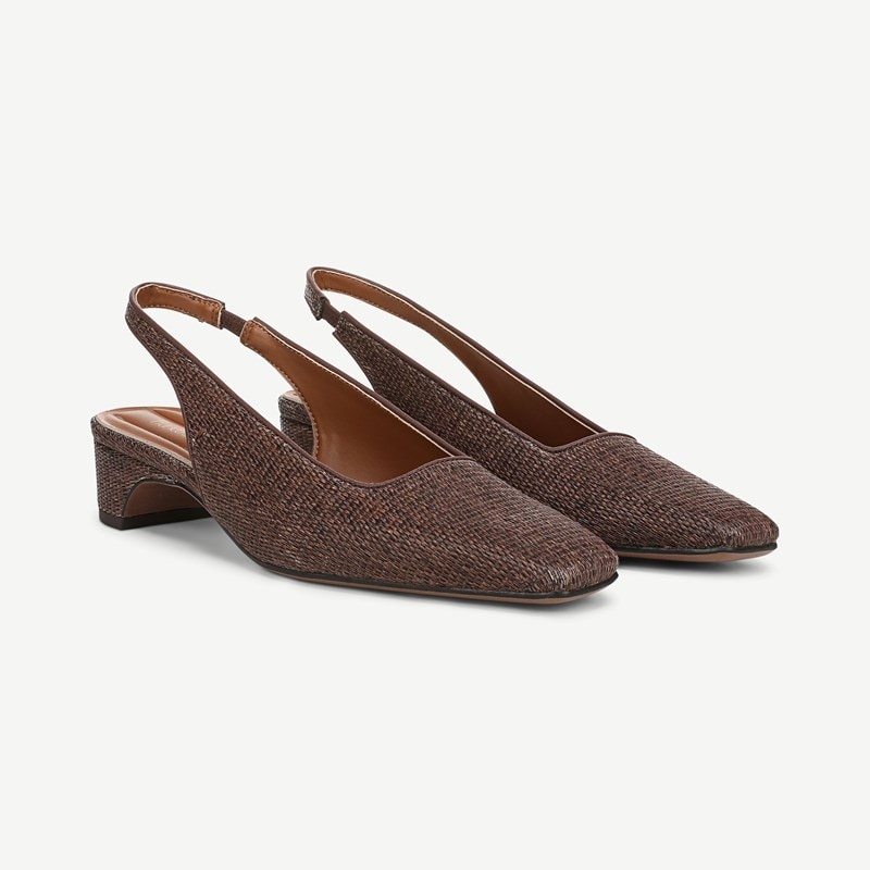 Franco Sarto Franco Lyanna Slingback Shoes (Coffee Bean Brown Woven Fabric) 11.0 M Square Toe