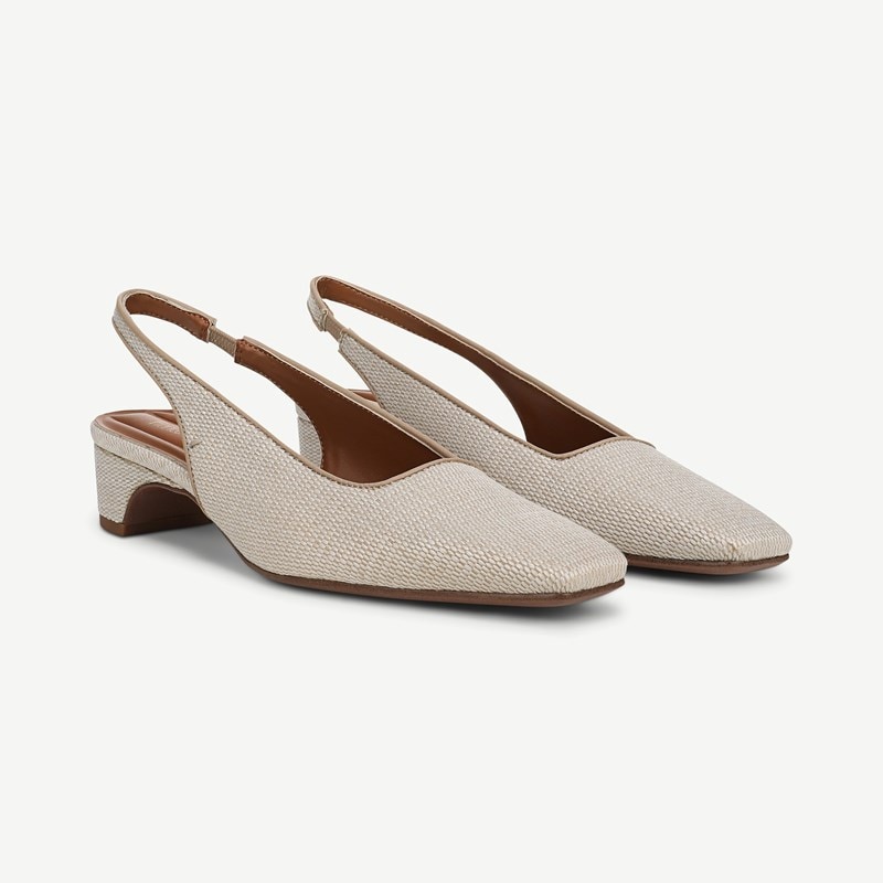 Franco Sarto Franco Lyanna Slingback Shoes (Rope Beige Woven Fabric) 9.0 M Square Toe