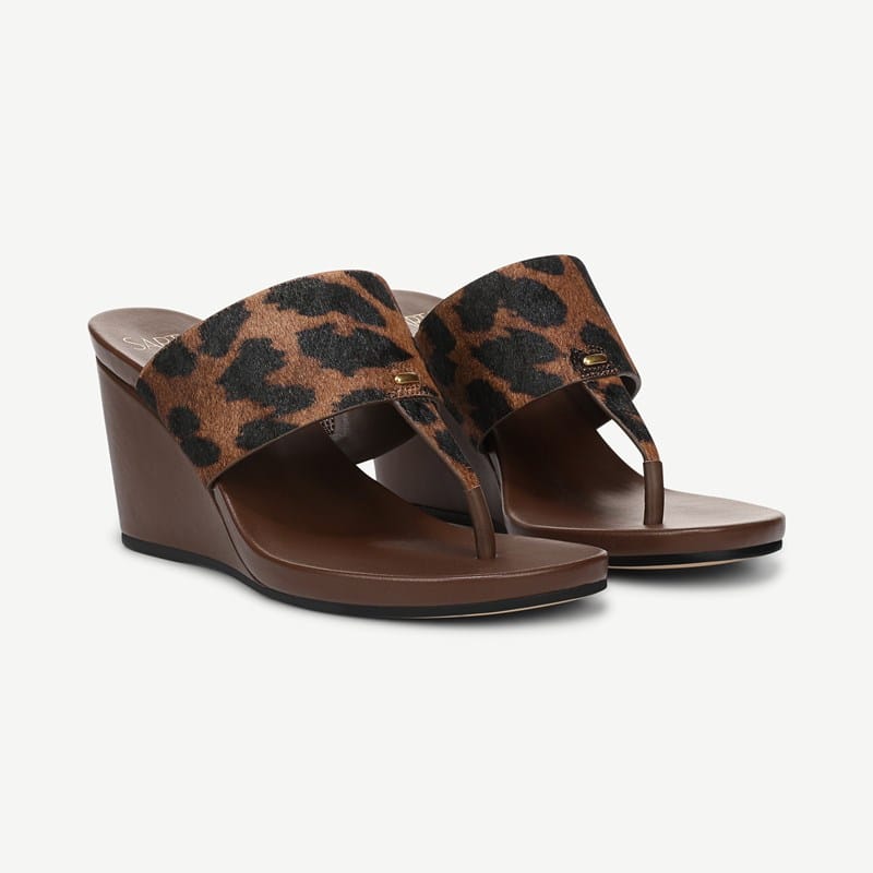 Sarto By Franco Sarto Shoes Sarto Talea Wedge Sandal (Brown Leopard Print Calf Hair) 5.0 M Slip On Fit, Round Toe, Slip-On Fit, Platform Heels