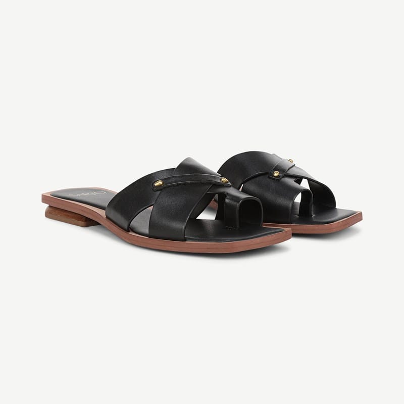 Sarto By Franco Sarto Shoes Sarto Etta Sandal (Black Leather) 7.5 M Slip On Fit, Square Toe, Slip
