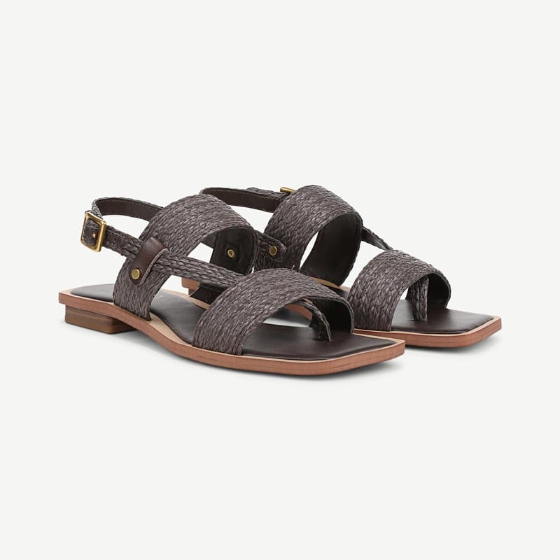 Franco Sarto Shoes Franco Enrica Sandal (Chocolate Braided Raffia) 9.0 M Square Toe, Slingback, Buckle Closure
