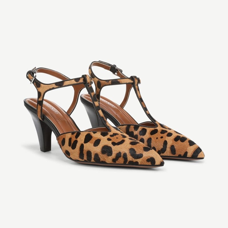Franco Sarto Franco Ovett Pump (Tan Leopard Print Calf Hair) 8.5 M Pointed Toe, Buckle Closure