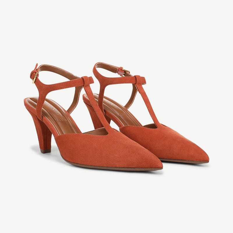 Franco Sarto Franco Ovett Pump (Terra Rossa Orange Suede) 7.0 M Pointed Toe, Buckle Closure