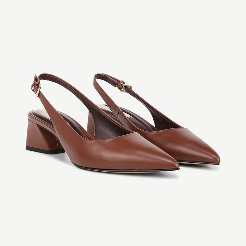 Franco Sarto Franco Racer Slingback Shoes (Acorn Brown Leather) 8.5 M Pointed Toe, Buckle Closure