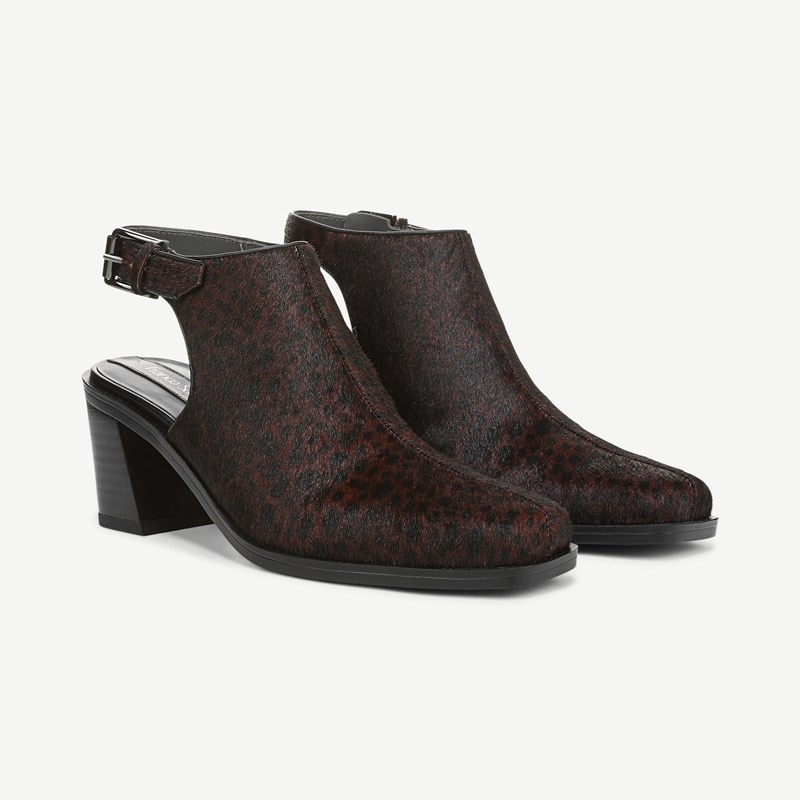 Franco Sarto Franco Isadora Block Heel Slingback Boots (Brown Speckled Print Calf Hair) 7.0 M Square Toe, Buckle Closure