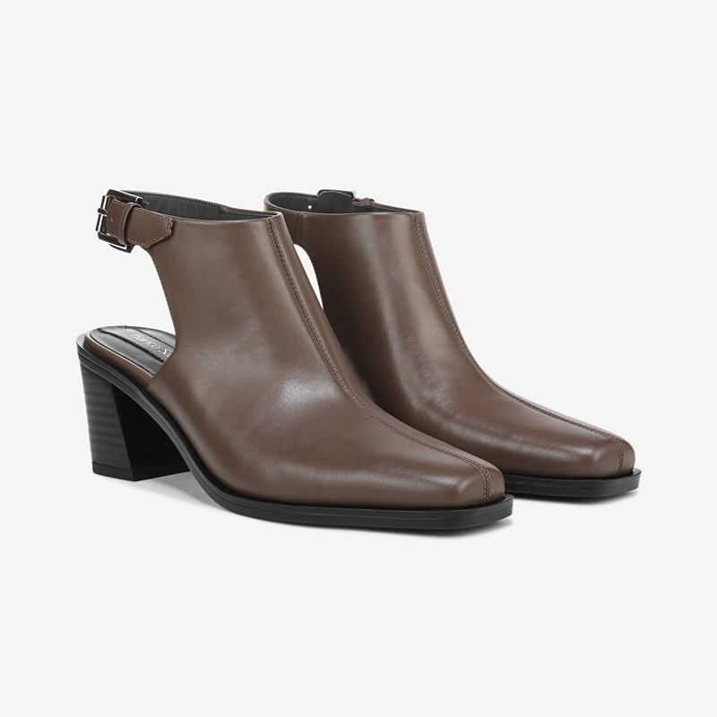 Franco Sarto Franco Isadora Block Heel Slingback Boots (Truffle Brown Leather) 6.0 M Square Toe, Buckle Closure
