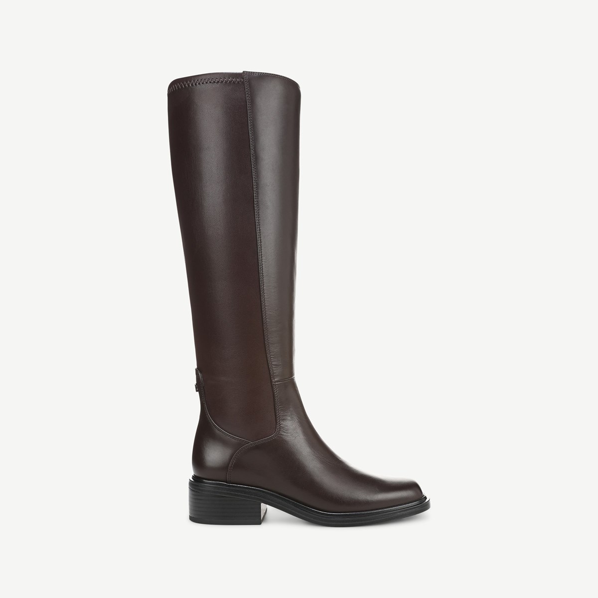 【BAON】Buttto Leather Long Boots Buy Black Leather Square Toe Chunky Knee High Boots from