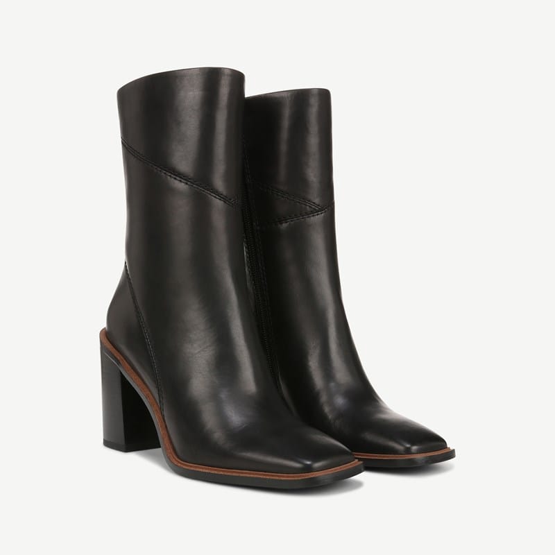 Franco Sarto Franco Stevie Mid Calf Boot (Black Leather) 10.0 M Square Toe, Stacked Heels