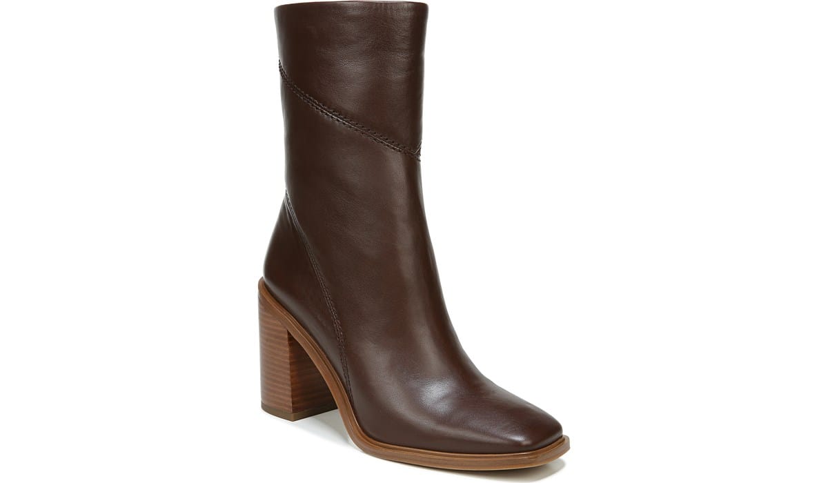 Franco Sarto Women’s Tina Mid Calf Boot - Leather Bootie With 3 Inch Heel & Side Zipper, Sleek Square Toe
