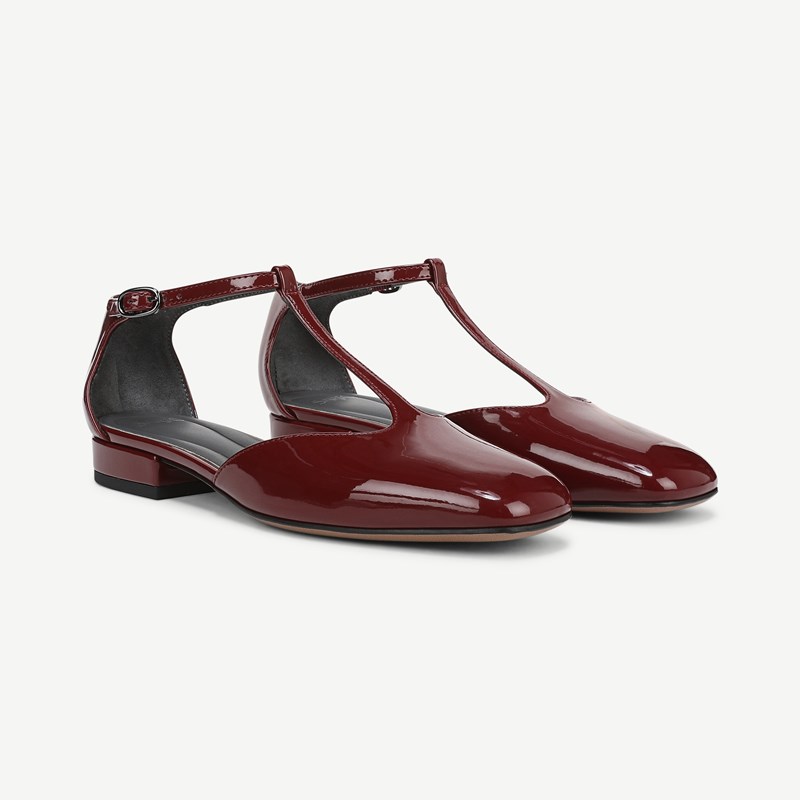 Sarto By Franco Sarto Sarto Delmira Flat Shoes (Dark Red Patent Faux Leather) 6.5 M Round Toe, Buckle Closure