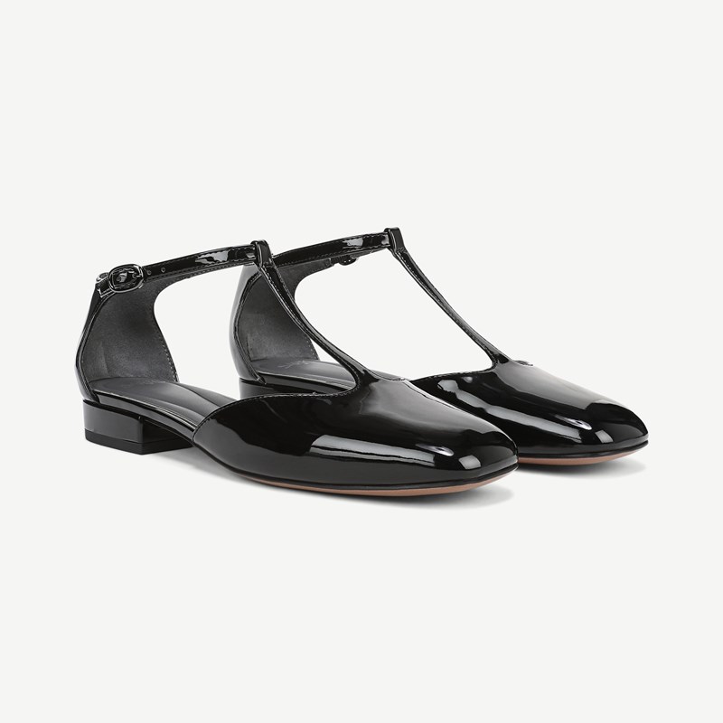 Sarto By Franco Sarto Sarto Delmira Flat Shoes (Black Patent Faux Leather) 9.0 M Round Toe, Buckle Closure