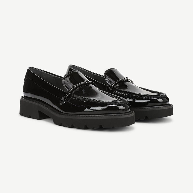 Franco Sarto Franco Senna Lug Sole Loafer (Black Patent Faux Leather) 9.0 M Slip On Fit, Round Toe, Slip-On Fit