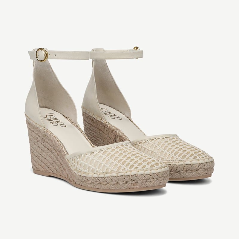 Franco Sarto Shoes Franco Idalia Espadrille Wedge Sandals (Cream Faux Leather/suede) 9.0 M Slip On Fit, Pointed Toe, Slip-On Fit, Ankle Strap