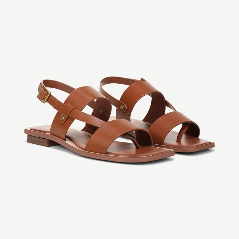 Franco Sarto Shoes Franco Enrica Sandal (Cognac Leather) 6.5 M Square Toe, Slingback, Buckle Closure