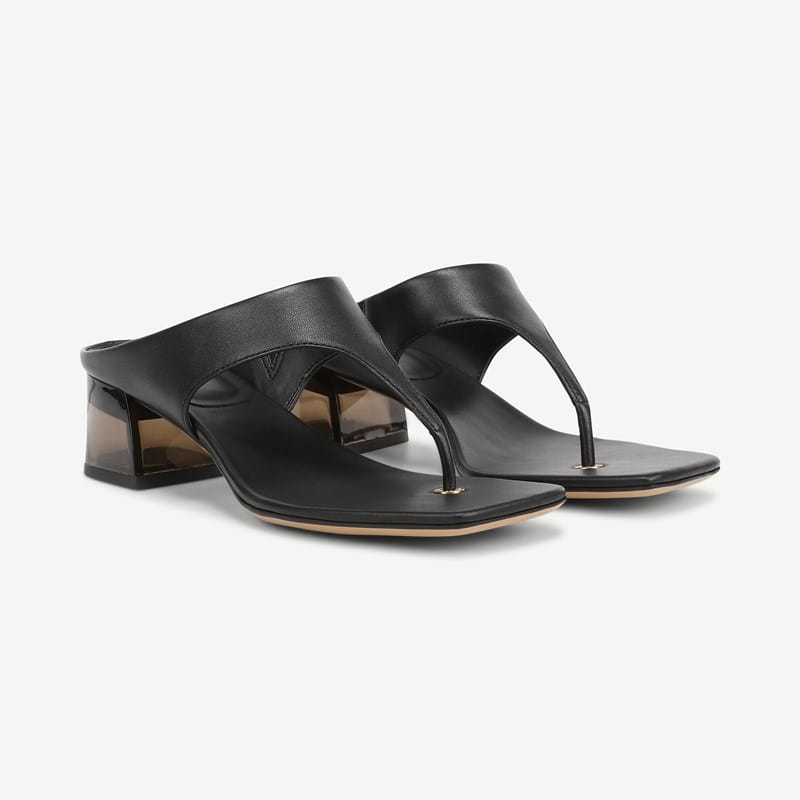 Sarto By Franco Sarto Shoes Sarto Kayla Block Heel Sandal (Black Leather) 10.0 M Slip On Fit, Square Toe, Slip-On Fit