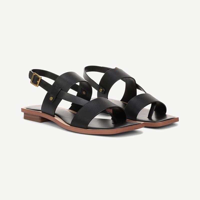 Franco Sarto Shoes Franco Enrica Sandal (Black Leather) 8.0 M Square Toe, Slingback, Buckle Closure