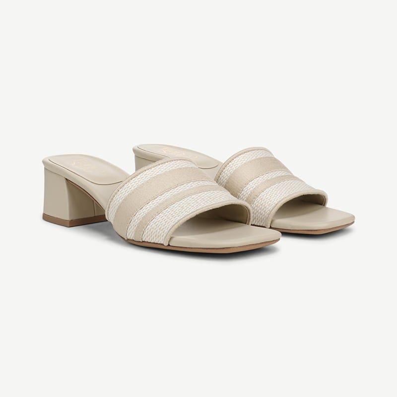 Franco Sarto Shoes Franco Kaori Block Heel Slide Sandal (White Multi Faux Raffia) 9.5 M Slip On Fit, Square Toe, Slip