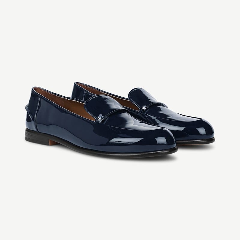 Franco Sarto Franco Mirabelle Loafer (Navy Blue Patent Faux Leather) 7.0 M Almond Toe