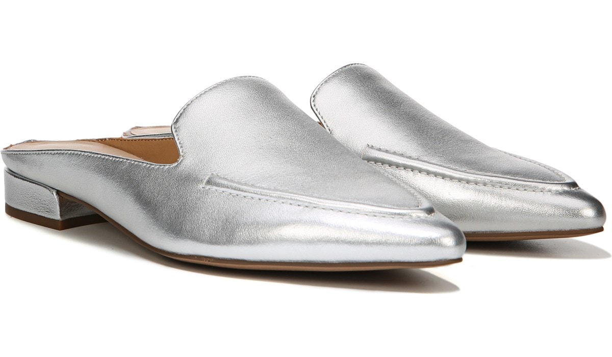 silver loafer mules