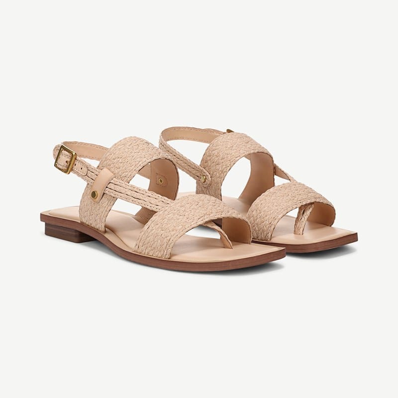 Franco Sarto Shoes Franco Enrica Sandal (Beige Braided Raffia) 5.5 M Square Toe, Slingback, Buckle Closure