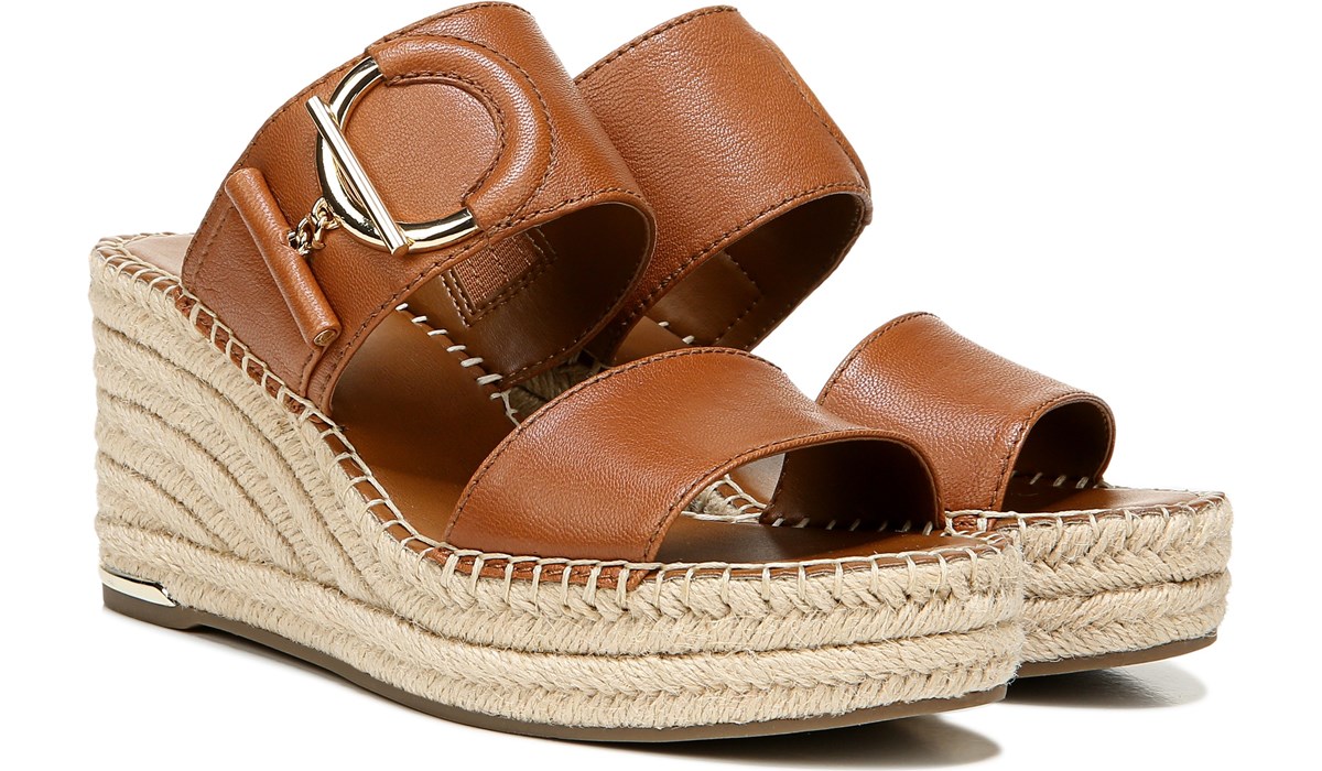 cognac leather wedges