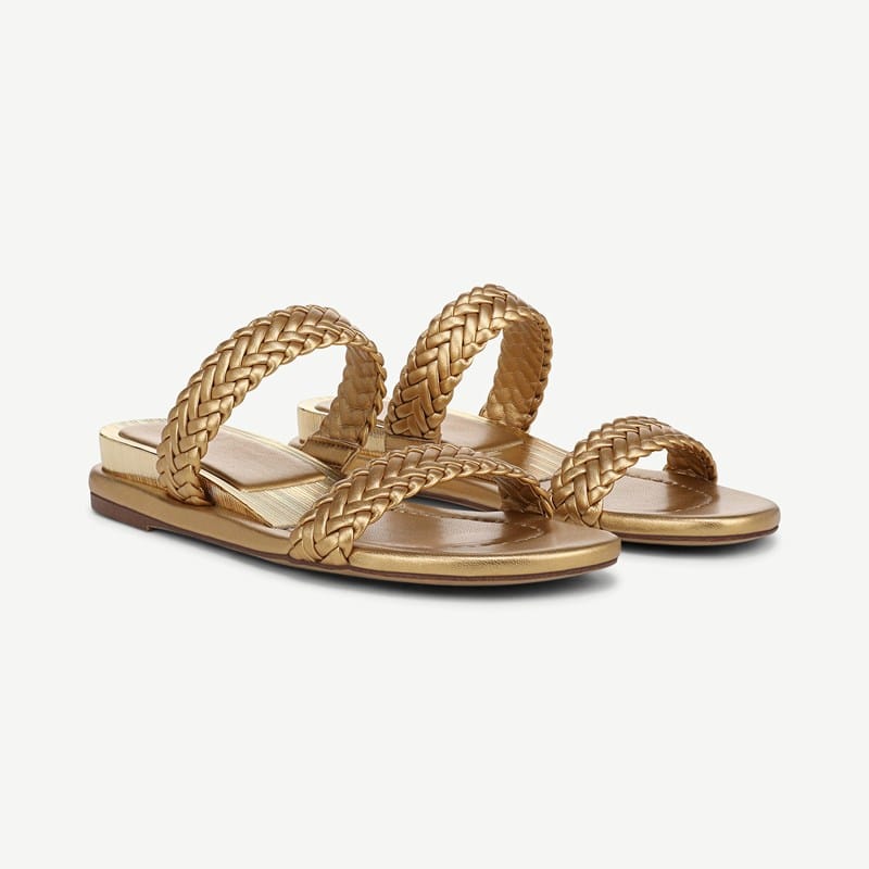 Sarto By Franco Sarto Shoes Sarto Maggie Strappy Sandal (Gold Faux Leather) 9.5 M Slip On Fit, Pointed Toe, Slip