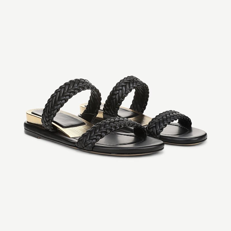 Sarto By Franco Sarto Shoes Sarto Maggie Strappy Sandal (Black Faux Leather) 9.5 M Slip On Fit, Pointed Toe, Slip