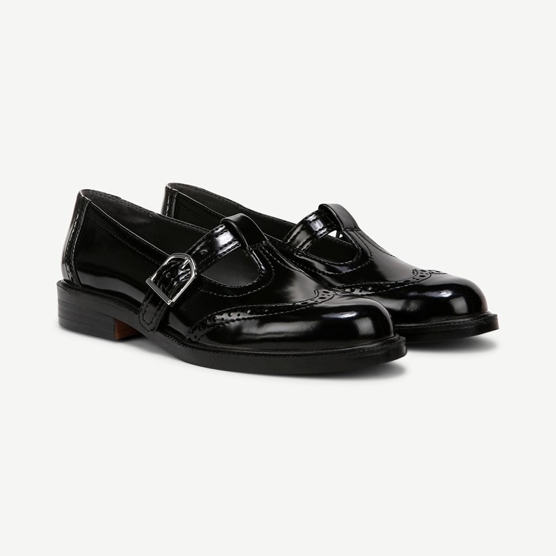 Franco Sarto Franco Marson Mary Jane Loafer (Black Patent Faux Leather) 6.5 M Round Toe, Buckle Closure