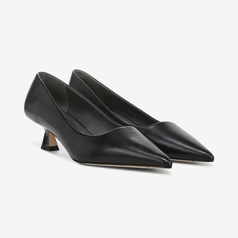 Sarto By Franco Sarto Sarto Diva Low Heel Pump (Black Leather) 9.0 W Slip On Fit, Pointed Toe, Slip-On Fit