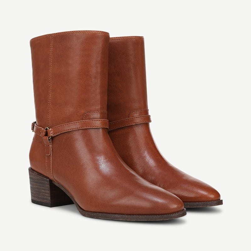 Franco Sarto Franco Kian Ankle Boot (Cognac Brown Leather) Round Toe