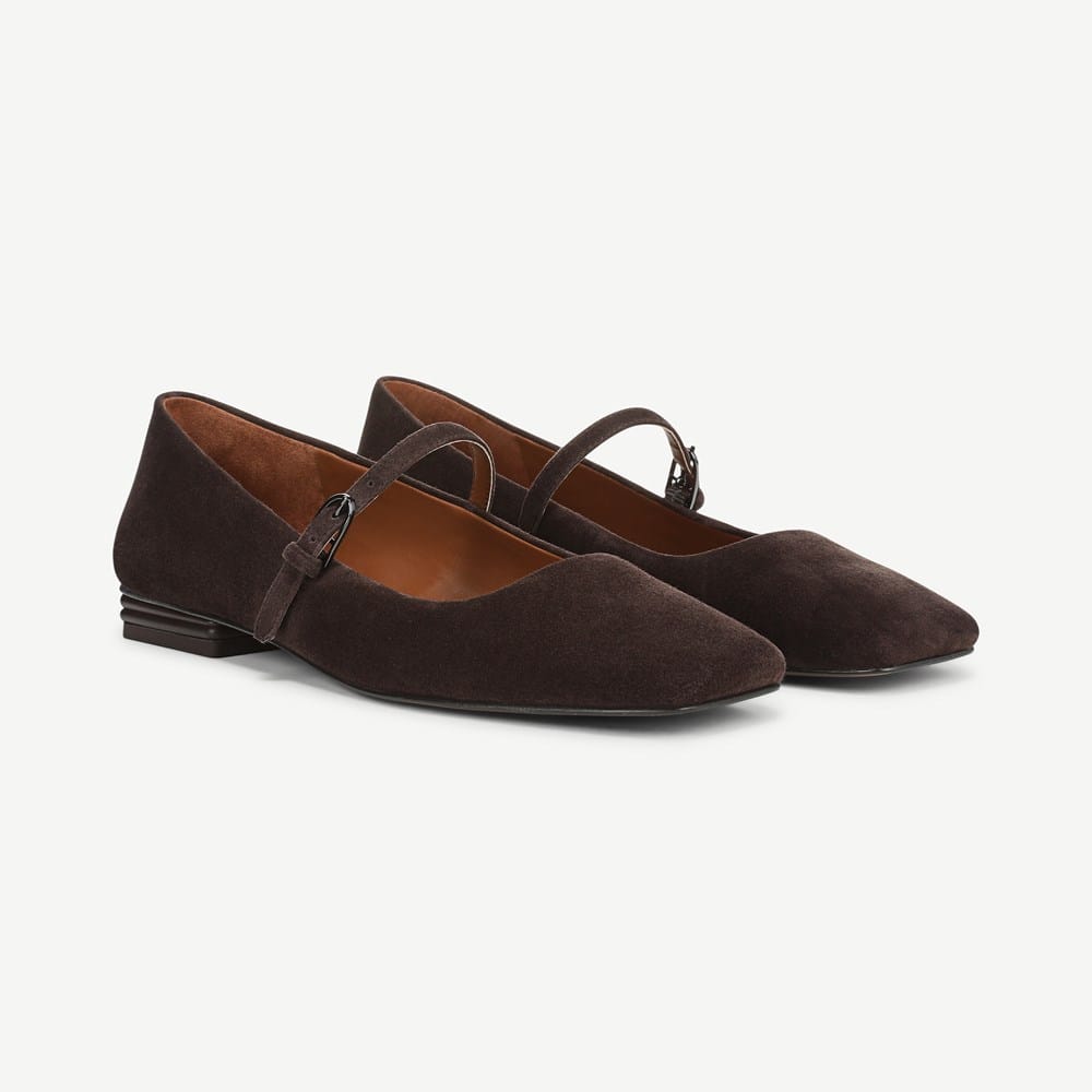 Franco Tinsley Mary Jane Flat in Hickory Brown Suede
