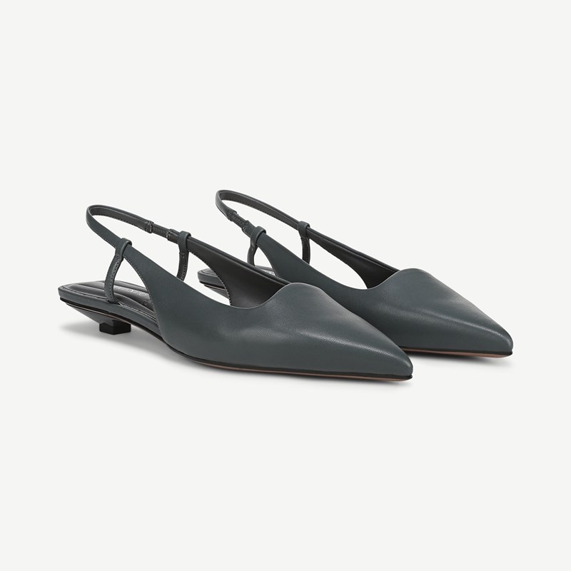 Franco Sarto Franco Palmira Slingback Shoes (Slate Blue Leather) 6.5 M Pointed Toe, Square Toe