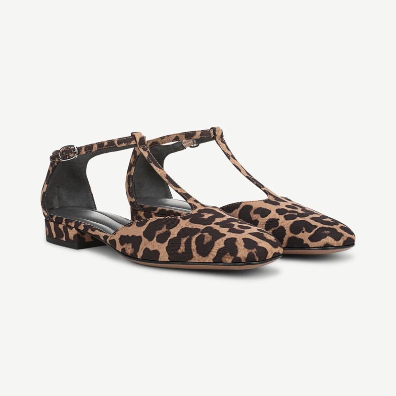 Sarto By Franco Sarto Sarto Delmira Flat Shoes (Tan Leopard Print Fabric) 5.5 M Round Toe, Buckle Closure