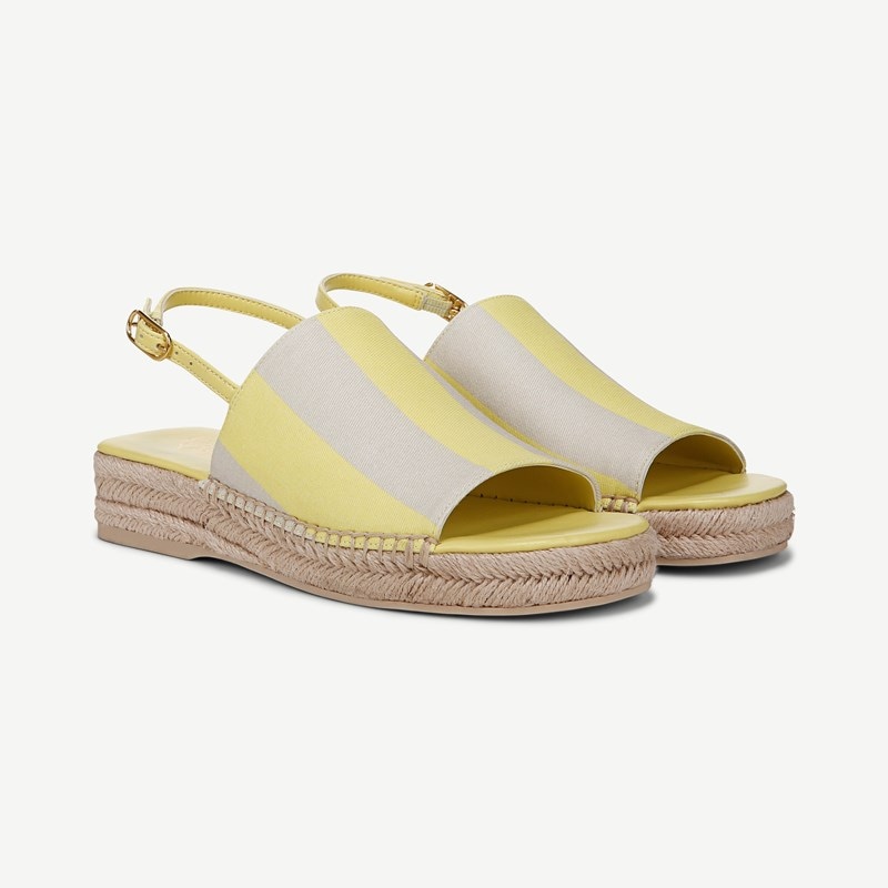 Franco Sarto Shoes Franco Rune Slingback Sandals (Yellow Stripe Twill Fabric) 6.0 M Round Toe, Platform Heels