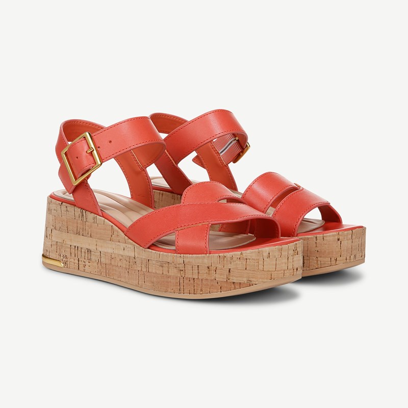 Sarto By Franco Sarto Shoes Sarto Tilly Cork Platform Sandal (Coral Pink Leather) 7.5 M Open Toe, Buckle Closure
