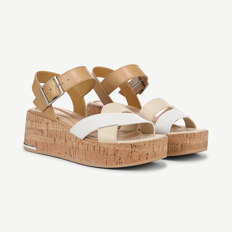 Sarto By Franco Sarto Shoes Sarto Tilly Cork Platform Sandal (White/tan/beige Leather) 7.0 M Open Toe, Buckle Closure