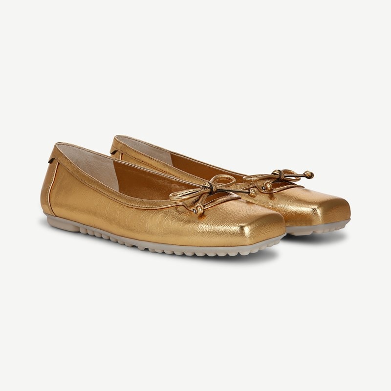 Franco Sarto Franco Imara Ballet Flat Shoes (Gold Faux Leather) 5.5 M Slip On Fit, Square Toe, Slip-On Fit