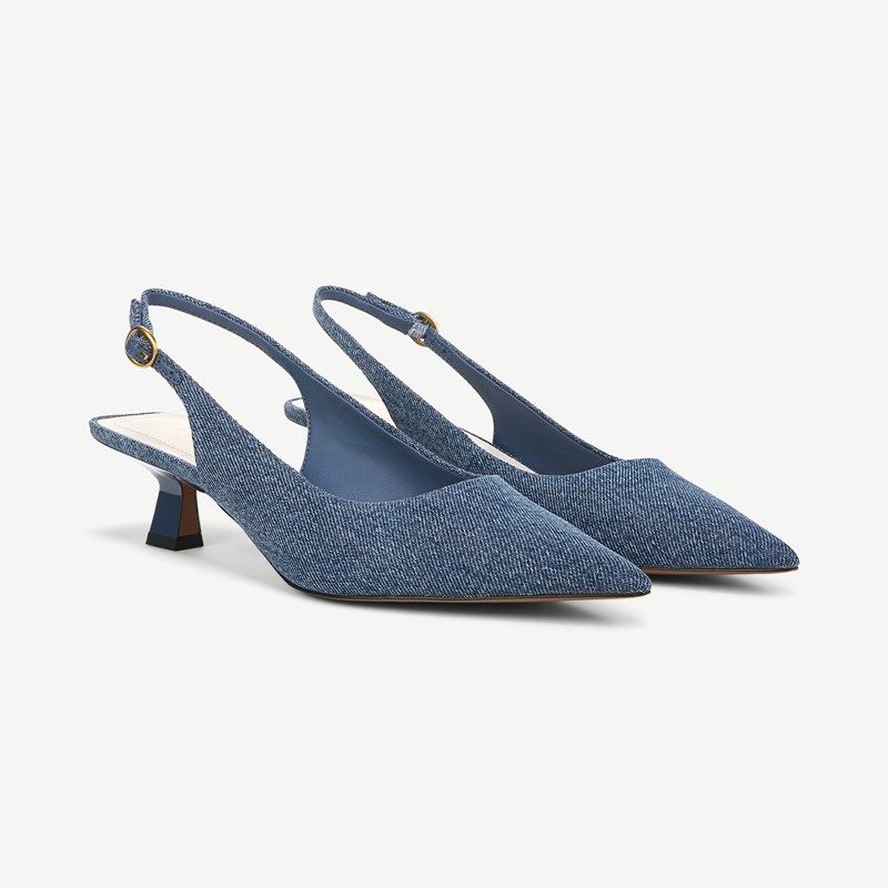 Franco Sarto Franco Jaden Slingback Shoes (Blue Denim) 9.0 M Pointed Toe, Buckle Closure