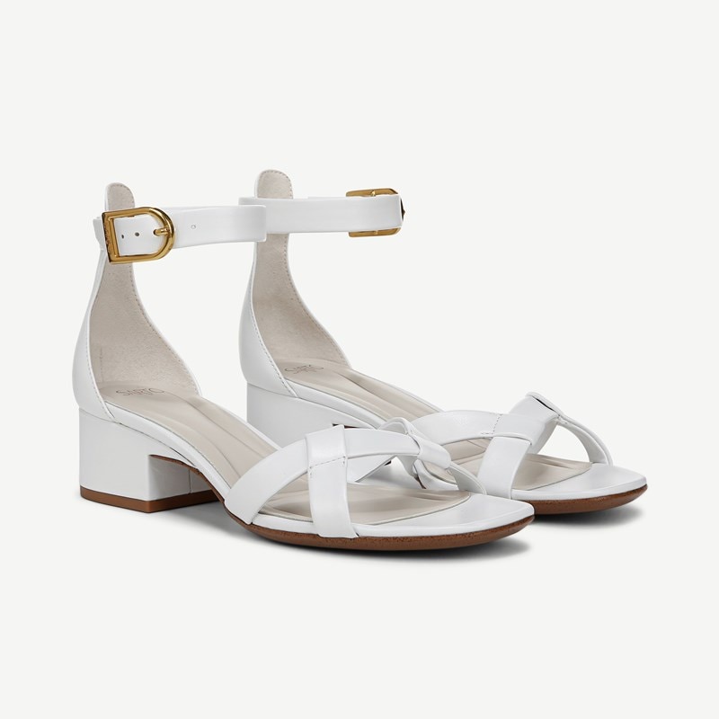 Sarto By Franco Sarto Shoes Sarto Nerissa Dress Sandal (Bright White Leather) 8.0 M Square Toe, Ankle Strap, Buckle Closure