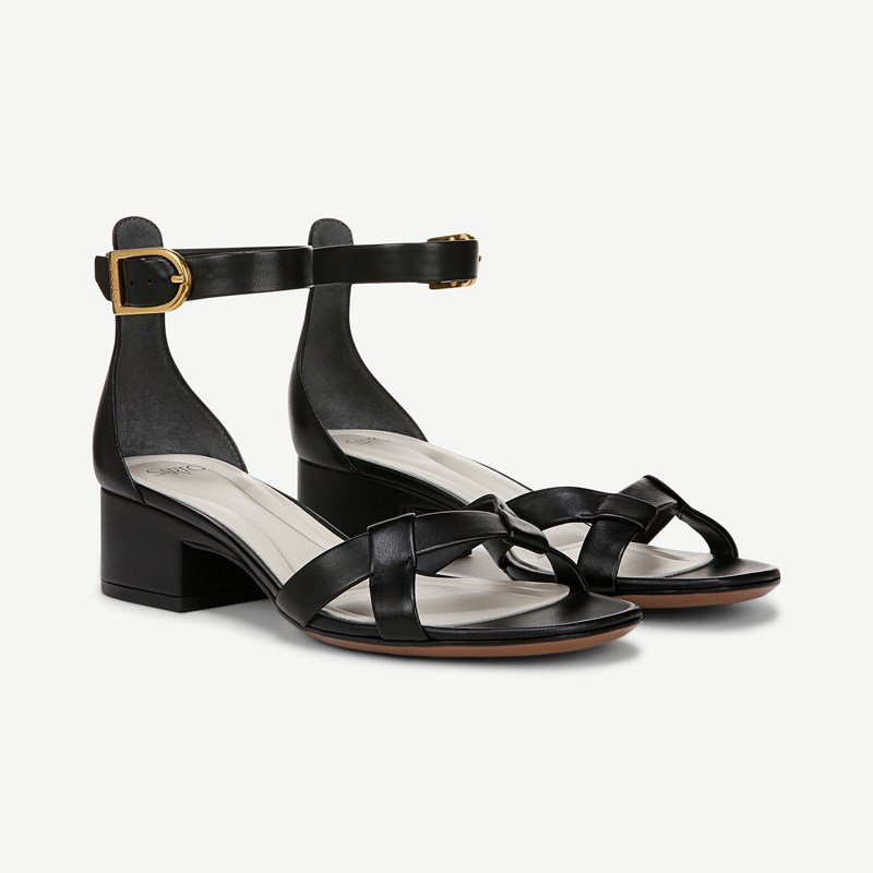Sarto By Franco Sarto Shoes Sarto Nerissa Dress Sandal (Black Leather) 7.5 M Square Toe, Ankle Strap, Buckle Closure