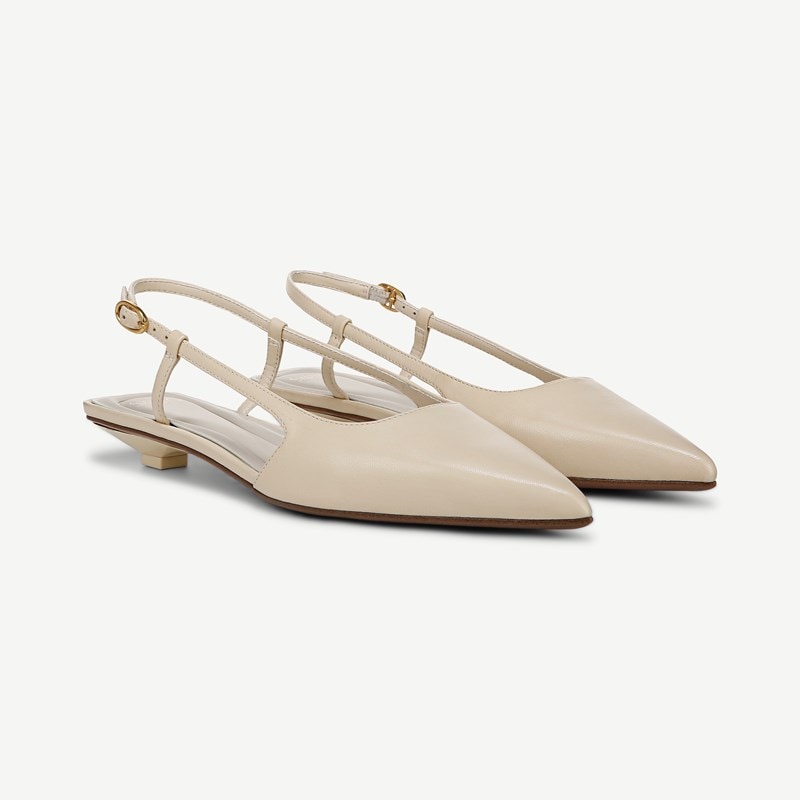 Sarto By Franco Sarto Sarto Pheby Slingback Shoes (Ivory White Leather) 9.0 M Pointed Toe, Buckle Closure