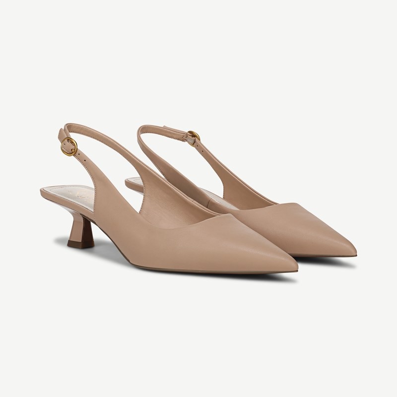 Franco Sarto Franco Jaden Slingback Shoes (Nude Beige Faux Leather) 7.5 M Pointed Toe, Buckle Closure