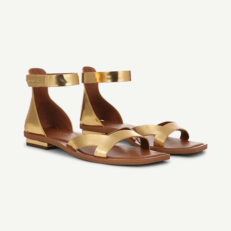 Franco Sarto Shoes Franco Elisa Sandal (Gold Faux Leather) 7.5 M Square Toe
