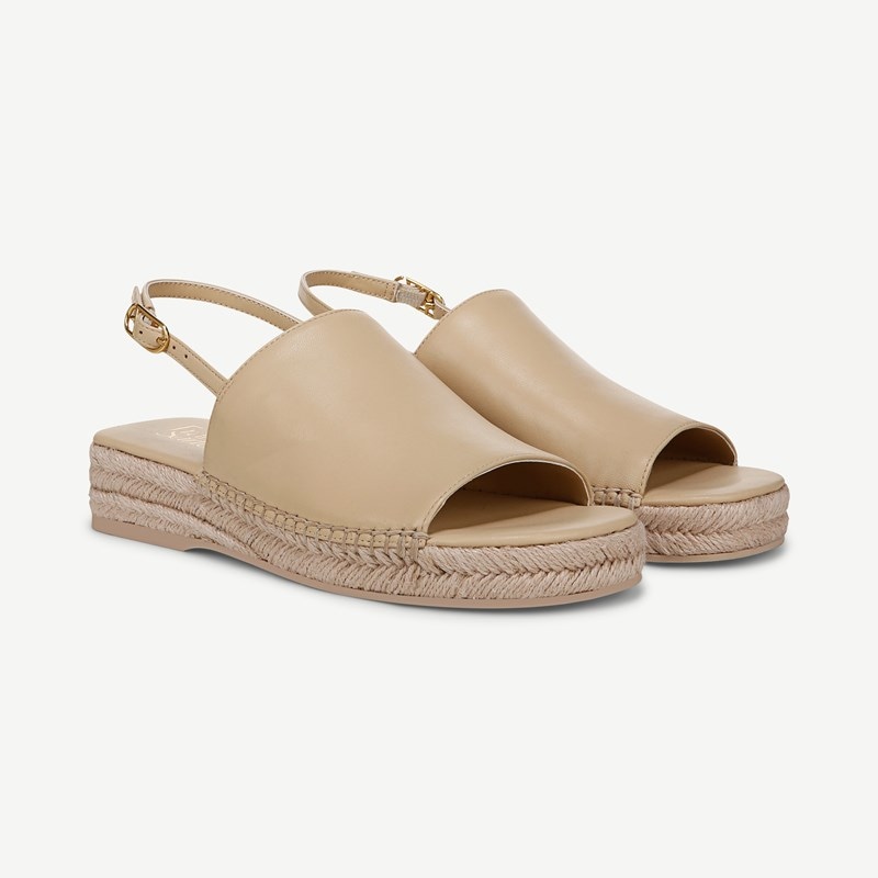 Franco Sarto Shoes Franco Rune Slingback Sandals (Buff Beige Leather) 7.0 M Round Toe, Platform Heels